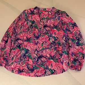 Lilly Pulitzer Pink Purple Green Floral Button-Front Blouse